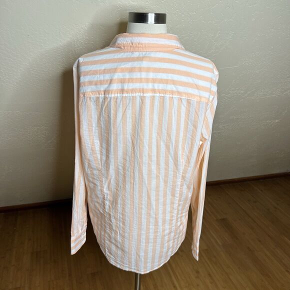 J Crew Shirt Womens XL Orange Striped Cotton Signature Fit Lightweight Preppy - Picture 8 of 9